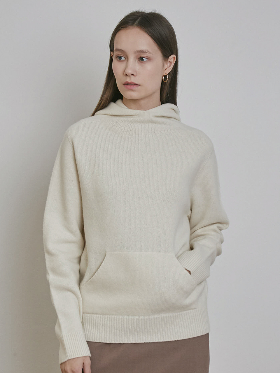 HACIE - CASHMERE HOODED SWEATER [IVORY][GREY][CHARCOAL]