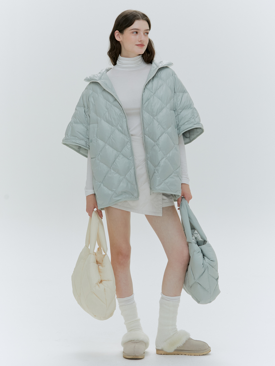 HACIE - OVERFIT QUILTED GOOSE DOWN PONCHO [3COLOR]
